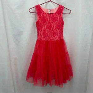 Cherokee Girls Lace Tulle Party Dress Large Peach Orange Sleeveless Holiday